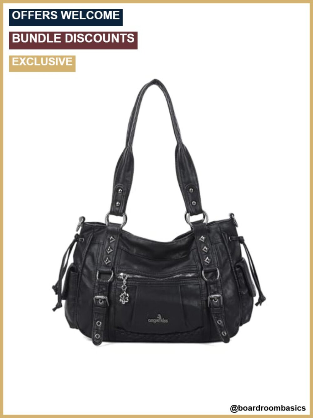 Vegan Leather Shoulder Bag Multi Pocket Hobo Satchel Tote Fits 13" Laptop
